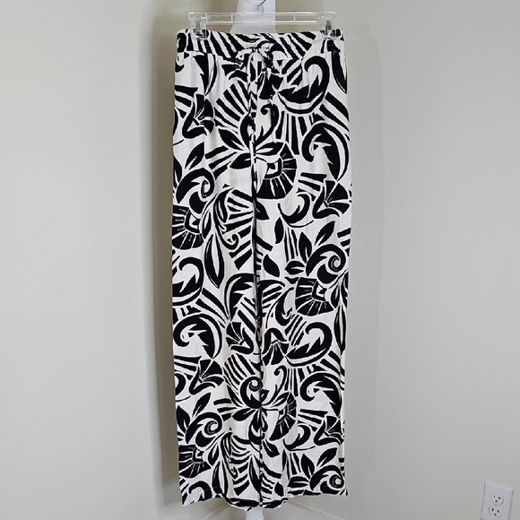 Peach Brand Palazzo Wide Leg Black White Abstract Print Pants - Picture 2 of 7